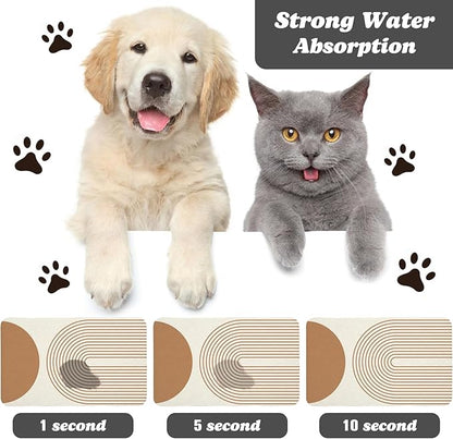 Dog Food Mats,Cat Absorbent Water Bowl Feeding Mats Pet Placemats for Food and Water Beige Bohemia 24 * 32 inch