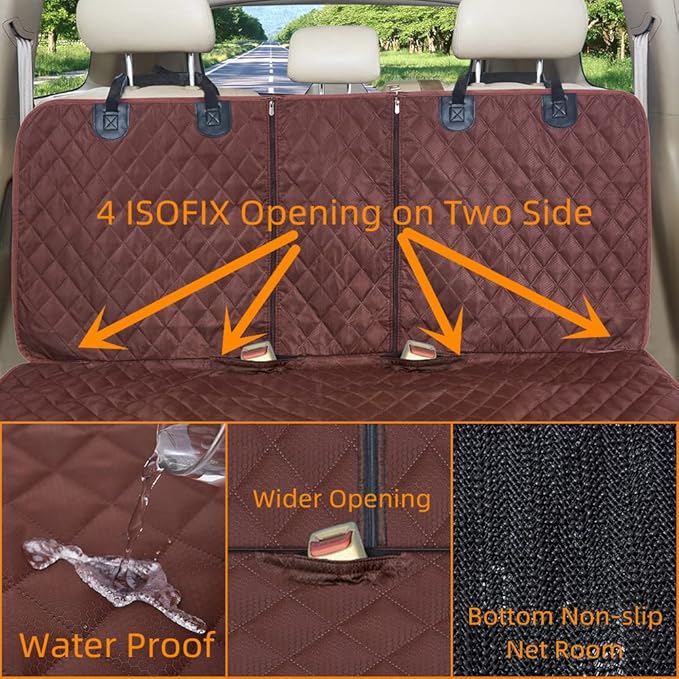 ANOSOSPECIAL Dog Car Seat Cover for Back Seat Cover for Kids,Non Stick Fur Rear Seat Protector for Pet,Nonslip Waterproof Universal Fit Interior for Auto SUV(XL, Coffee Brown)