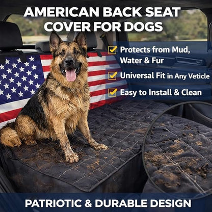 Dog Backseat Cover with Hammock for Cars, SUVs, and Trucks I Waterproof, Nonslip Seat Protector & Cover I Nylon Clips, K9 Shield USA Flag