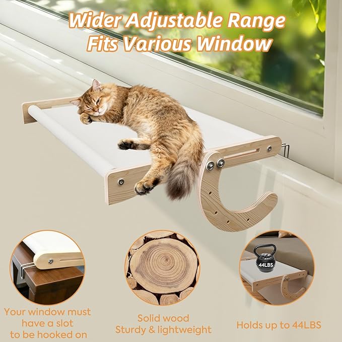 Cat Window Perch, Adjustable 4 in 1 Cat Hammock, Cats Window Bed for Windowsill, Bedside, Floor, Reinforced Wood and Metal Frame,4 Strong Suction Cups, Cordless Design(Grey, 18inch)