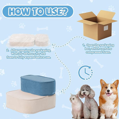 Dog Stairs for Small Dogs 11.8" H,2 in 1 Dog Steps for High Bed Couch 2-Step Pet Stairs for Dogs to Get On Bed,High Density Foam Non-Slip Pet Ramp for Puppy Older Cat