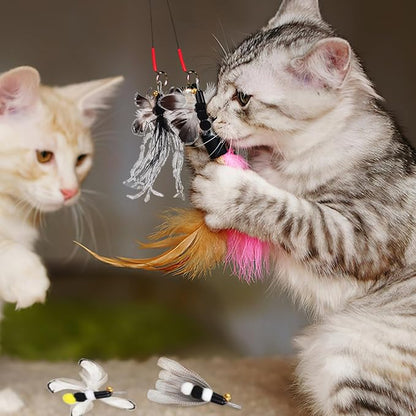 POPETPOP Cat Replacement Heads 6 Pcs Realistic Insect Teaser with Bell for Interactive Indoor Cat Toys