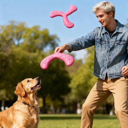 Ultra Durable Tri-Prong Dog Chew Toy for Teeth Cleaning - Non-Toxic Rubber Interactive Tug of War & Fetch Toy for Medium & Large Dogs((Red)