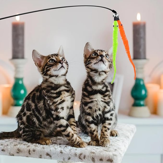 25 Pcs Cat Wand Replacement Worms Refill Cat Wand Attachment Toys Interactives Durable Toy Accessories with Bells Interactive for Teaser Play and Chase Exercise with Kitten Indoor Multi Colored