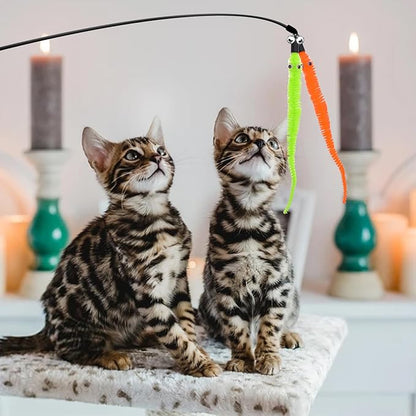25 Pcs Cat Wand Replacement Worms Refill Cat Wand Attachment Toys Interactives Durable Toy Accessories with Bells Interactive for Teaser Play and Chase Exercise with Kitten Indoor Multi Colored