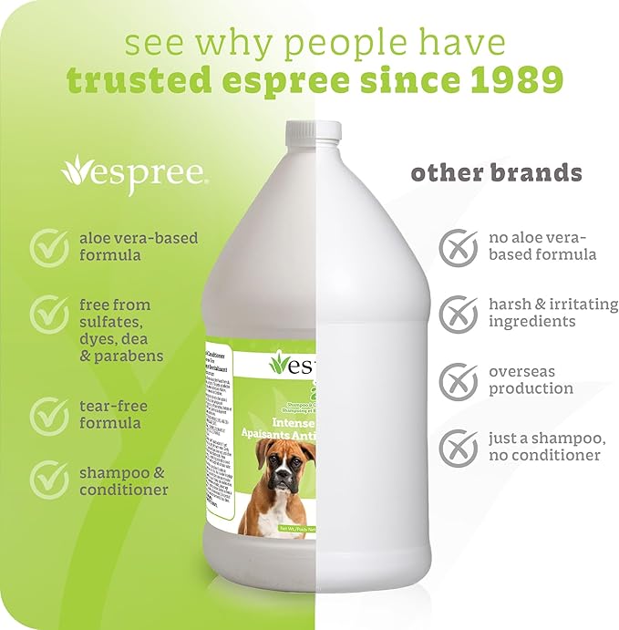 Espree Intense Itch Relief Dog Shampoo & Conditioner, Anti Itch Shampoo for Dogs, Soothes Dog Irritated & Itchy Skin, Plant-Based Moisturizing Formula for Sensitive Skin Relief, Sulfate-Free, Gallon