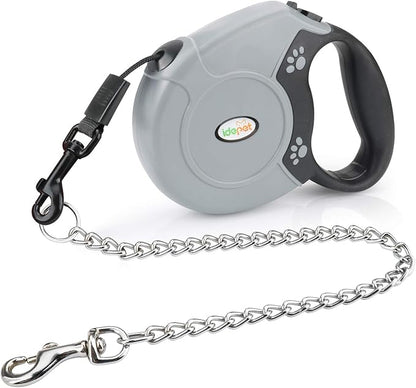 Idepet Heavy Duty Retractable Dog Leash for Small and Medium Dogs, Anti-Chewing Steel Chain Design,360 DegreeTangle-Free,Break and Lock System,16ft Leash Dog Walking (Round Rope)