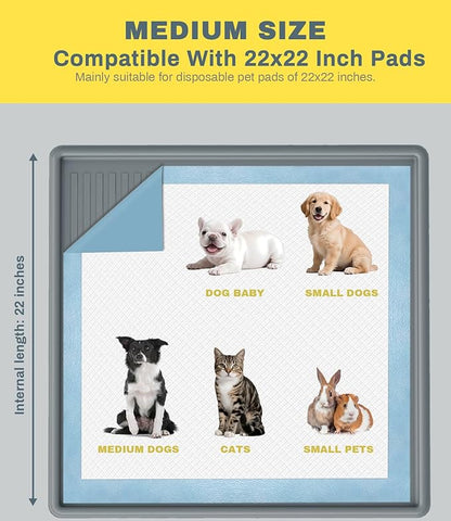 Silicone Pee Pad Holder, Extra Thick Tray for 22" x 22" Disposable Pads, Raised High Edge Leak-Proof Mat for Puppy, Dog, Cat Training Floor Protection
