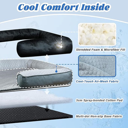 GGIB Cooling Dog Bed Mat with Bolster Pillow Washable Dog Couch Cover Breathable Summer Pet Couch Bed Protector Indoor(Small, Cooling Grey)