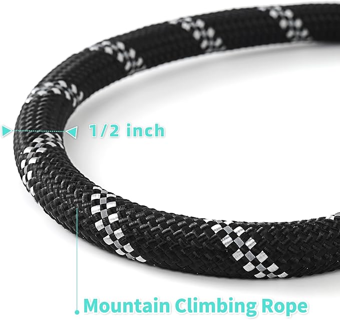Mile High Life Reflective Dog Leash, with Comfortable Padded Handle, Black Nylon Rope Leash with Steel Tips, Heavy Duty 4 Feet Pet Leashes (Black,48 Inches)