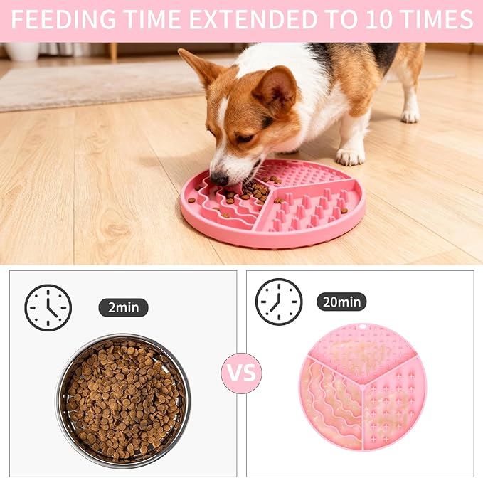 Silicone Slow Feeder Dog & Cat Bowl | Puzzle Cat Feeder for Slow Eating, Non-Slip Fun Pattern, Mental Enrichment, Digestion & Bloat Relief | Interactive Pet Enrichment Bowl, Prevents overeating (Pink)