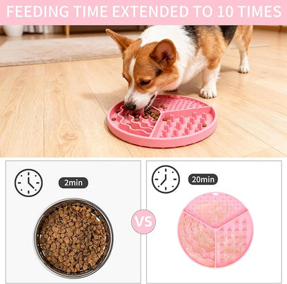 Silicone Slow Feeder Dog & Cat Bowl | Puzzle Cat Feeder for Slow Eating, Non-Slip Fun Pattern, Mental Enrichment, Digestion & Bloat Relief | Interactive Pet Enrichment Bowl, Prevents overeating (Pink)