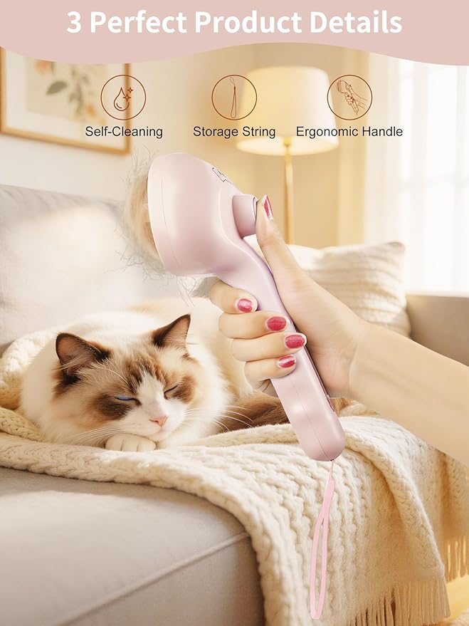 Dog Steam Brush Self Cleaning 3 in 1 Cat Steam Brush for Hair Shedding Massaging Grooming,Reducing Flying Fur & Static,Spray Comb with Storage String for Long Short Haired Furry Pets - Pink