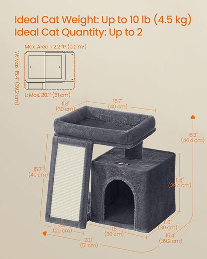 Feandrea Small Cat Tree, Cat Tower Condo, Scratching Ramp, Large Top Perch, Cave, 20.1 x 15.4 x 18.3 Inches, Dark Gray UPCT010GS02S