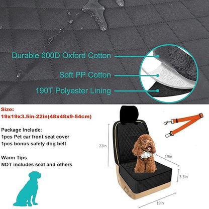 Front Pet Seat Cover Protector for Dogs Cats Car Nonslip Scratchproof Waterproof Washable Pets Front Seats Covers for Cars Trucks SUVs Vans (Black)