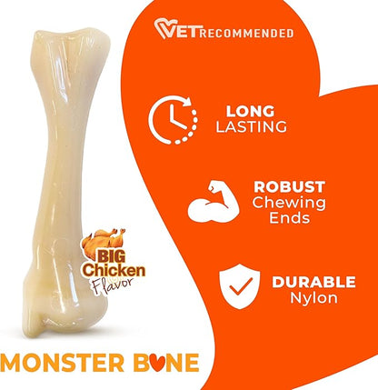 Nylabone Big Chew Monster Bone Power Chew Toy for Large Dogs, Durable Dog Toys for Aggressive Chewers, Destroy Proof Chew Toys To Keep Them Busy, Chicken Flavor, XX-Large, 50++ lbs, 1 Count