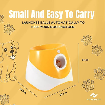 Dog Ball Launcher – Automatic Dog Ball Thrower for Small and Medium Dogs, Interactive Pet Toy with 6 Mini Tennis Balls & Adjustable Launch Distance, Indoor & Outdoor Play