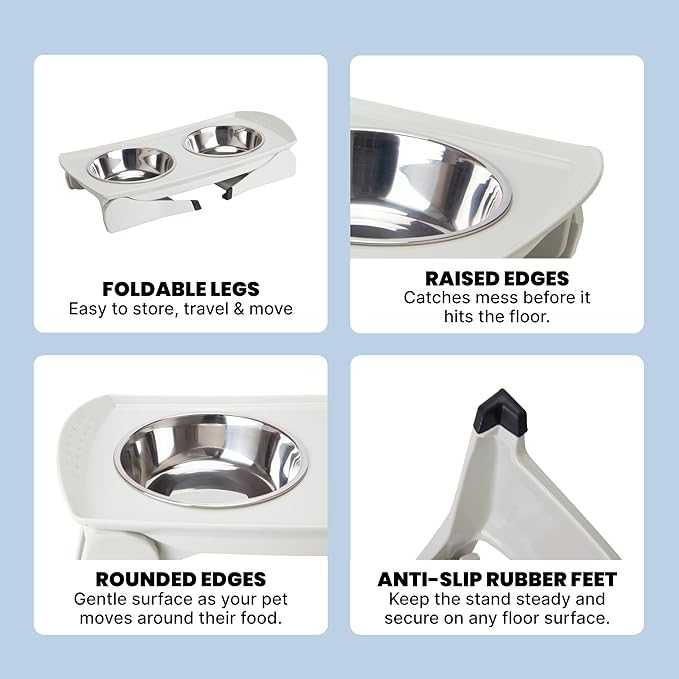 MalsiPree Elevated Dog Bowls - Puppy Adoption Gifts & Cute Puppy Accessories - Raised Feeding Station & Stainless Steel Bowls - Food and Bowls Set - Dog Birthday Gifts for Small Pets - White