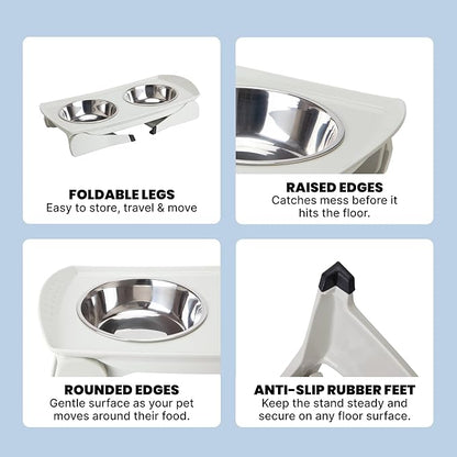 MalsiPree Elevated Dog Bowls - Puppy Adoption Gifts & Cute Puppy Accessories - Raised Feeding Station & Stainless Steel Bowls - Food and Bowls Set - Dog Birthday Gifts for Small Pets - White
