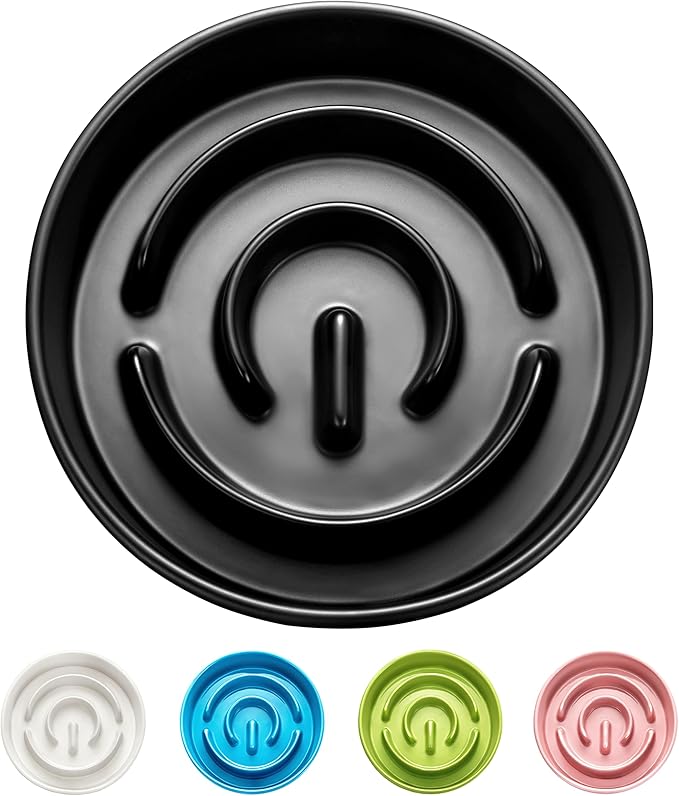 Ceramic Slow Feeder Dog Bowls, 2.0 Cups Slow Feeder for Medium Dogs, Puzzle Maze Bowl to Slow Down Eating, 30oz, 8in, Black