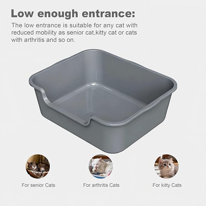 Extra Large Cat Litter Box (ABS Material), Low Entry High Sides Senior Litter Pen for Geriatric Kitty Big Cats, Jumbo Litter Boxes Tray for Multi Cat Indoor Pets Potty (Gray, 24" L x 20" W x13)