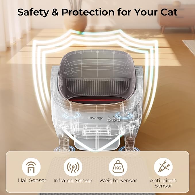 Automatic Cat Litter Box Self Cleaning, App Control, Open-Top Automatic Litter Box with Safety Sensors, Ultra-Quiet, 10.5L Waste Bin with Odor Control, 2 Rolls of Garbage Bags, Champagne