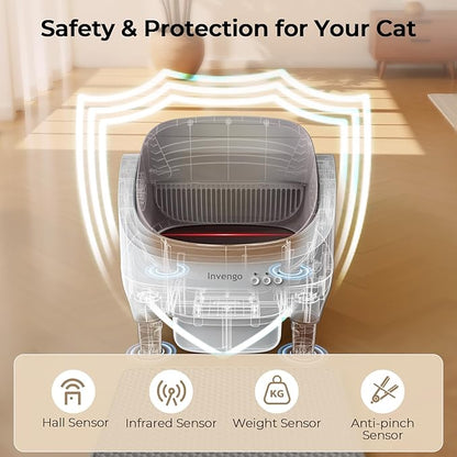 Automatic Cat Litter Box Self Cleaning, App Control, Open-Top Automatic Litter Box with Safety Sensors, Ultra-Quiet, 10.5L Waste Bin with Odor Control, 2 Rolls of Garbage Bags, Champagne