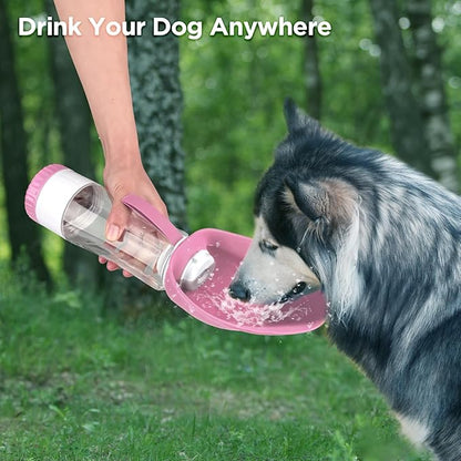 Uppetly Dog Water Bottle, Pet Water Bottle with Food Container and Drinking Feeder, Leak Proof, BPA-Free, Portable Foldable Puppy Water Cup Dispenser for Outdoor Walking, Travel, Hiking Large Pink