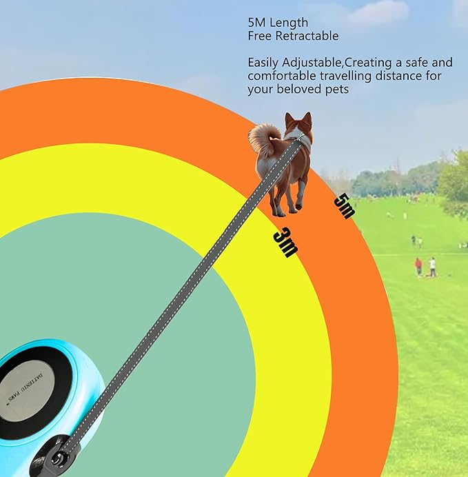 Retractable Dog Leash Strong Nylon Tape 16Ft Reflective Stitch for Night Walking One-Handed Brake Anti-Slip Handle XL Blue