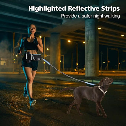 Hands Free Dog Leash, Adjustable Waist Leash for Walking with Dual Bungees Padded Handle, Shock Absorbing Hands Free Belt for Small Medium-Sized Dogs Outdoor Activities, Black+Blue