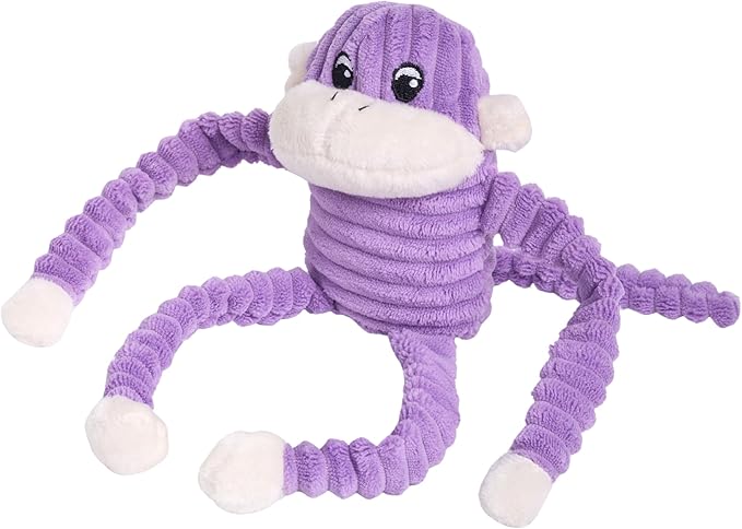 ZippyPaws Crinkle Monkey - Interactive Dog Toys to Keep Them Busy, Squeaky Plush Pet Toy for All Breeds, Small and Medium Dogs, Contains 1 Round Squeaker - Small, Purple
