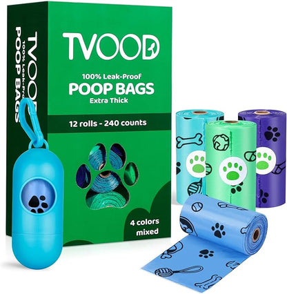 Doggie Poop Bag Rolls: 240 Count Extra Thick Strong Leak Proof Dog Waste Bags with Dispenser | Unscented - Blue