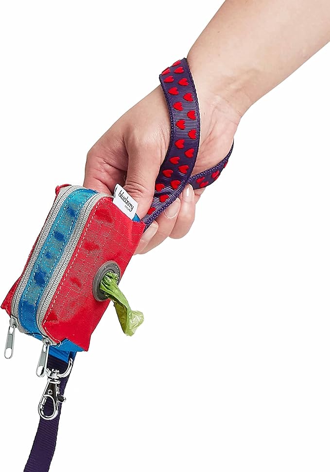 Blueberry Style Dog Waste Bag Dispenser, True Red, Color-Block Trash Bag Dispenser with 2 Auto Locking Zipper, Dog Poop Bag Holder Leash Attachment, Includes 1 Roll of Free Poop Bags