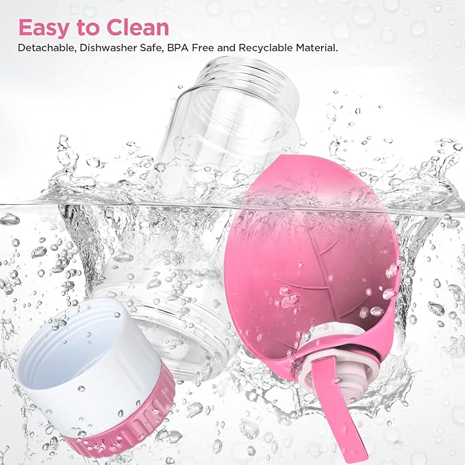 Uppetly Dog Water Bottle, Pet Water Bottle with Food Container and Drinking Feeder, Leak Proof, BPA-Free, Portable Foldable Puppy Water Cup Dispenser for Outdoor Walking, Travel, Hiking Large Pink
