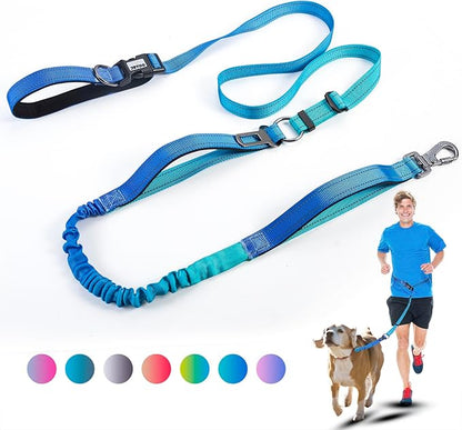 Heavy Duty Hands Free Dog Leash, 5-7 FT Reflective Adjustable Waist Dog Leash Belt with Padded Handles, Shock Absorbing Bungee and Car Seat Belt for Large Medium Dogs (Gradient Cobalt, XL)