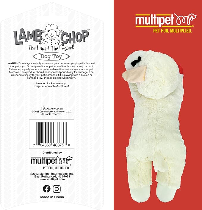Multipet Lamb Chop Dog Plush Toy - Squeaky Toy for All Dogs - Extra Soft Plush - Stuffed Animal for Cuddling & Playing - Jumbo (24", Cream)