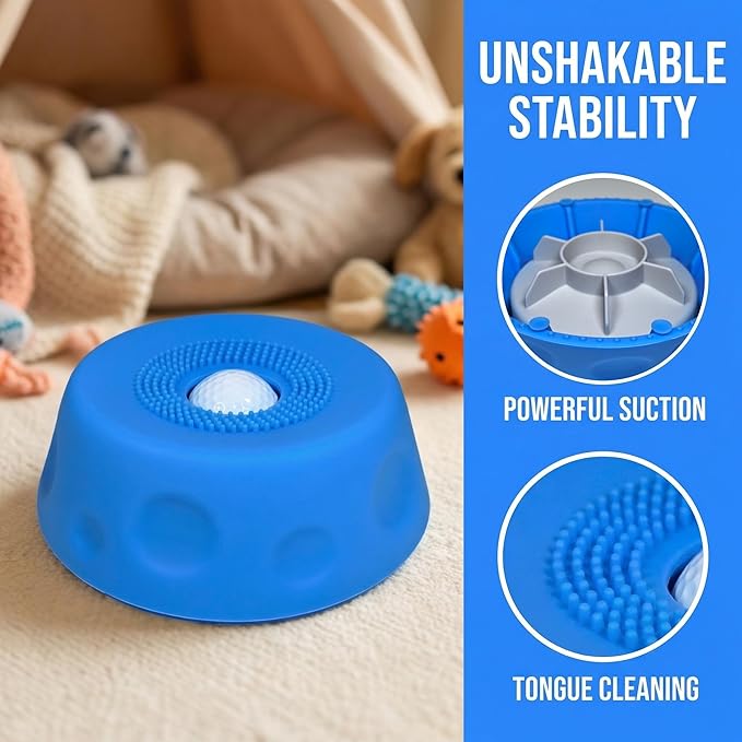 Silicone Lick Bowl for Dogs with Suction Cup, Anti-Slip Slow Feeder, Upgraded Chew-Resistant Ball & Anti-Disassembly Design, 250ml Capacity, Dishwasher Safe, for Small Medium Large Pets (1,Blue)