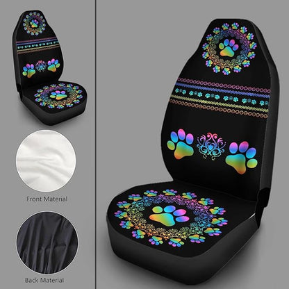 Waterproof Car Seat Covers for Women Men, Boho Mandala Gradiant Dog Paw Print Seat Protector Auto Decorations Accessories for SUV Truck Vans Sedans