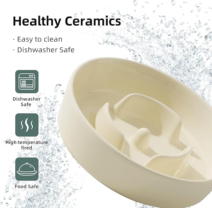 Ceramic 0.9 Cup Dog Bowl Slow Feeder for Small Dog, 6.1inch Pet Slow Feeder, Stop Bloat, Preventing Choking(Single Bowl-Light Yellow)