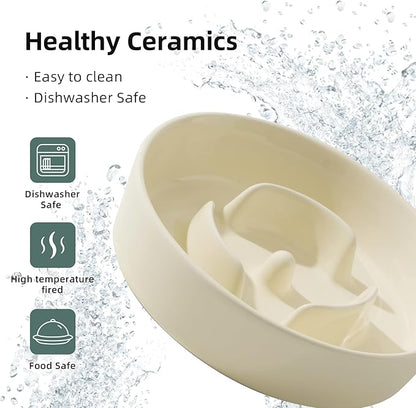 Ceramic 0.9 Cup Dog Bowl Slow Feeder for Small Dog, 6.1inch Pet Slow Feeder, Stop Bloat, Preventing Choking(Single Bowl-Light Yellow)
