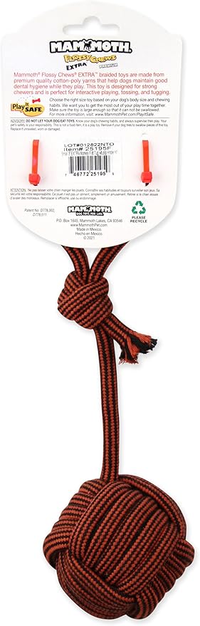 Mammoth Pet Products 43725195: Extra Flossy Chew Monkey Fist Tug w/Loop Handle Dog Toy, 12In