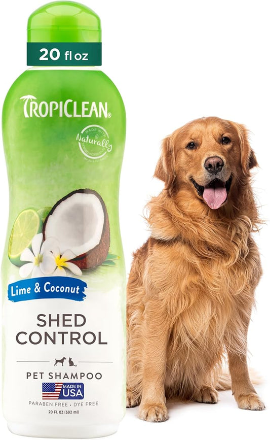 TropiClean Deshedding Dog Shampoo and Conditioner Set, Grooming Bundle for Shedding Control, Puppy Safe, Lime & Coconut Scent, Made in USA, 20 oz.