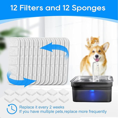 24PCS Dog Water Fountain Filter Fit for SIBAYS 355oz/2.8Gal/10.5L (FS70) & Compatible with Kastty, Sponge and Coconut Carbon for Large Dog Water Bowl Filter Replacement
