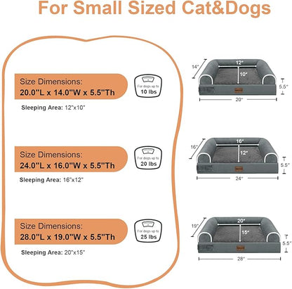 Small Dog Bed Orthopedic Washable: Beds Bolster Small Sized Dogs Cats Bed Egg Crate Foam Couch Sofa Waterproof with Removable Cover - Dark Grey