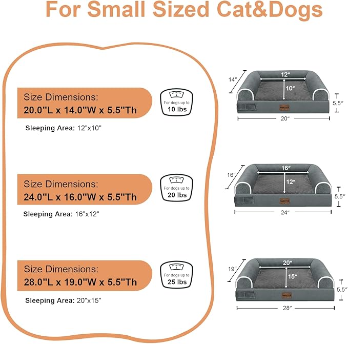 Small Dog Bed Orthopedic Washable: Beds Bolster Small Sized Dogs Bed Egg Crate Foam Couch Sofa Waterproof with Removable Cover - Dark Grey