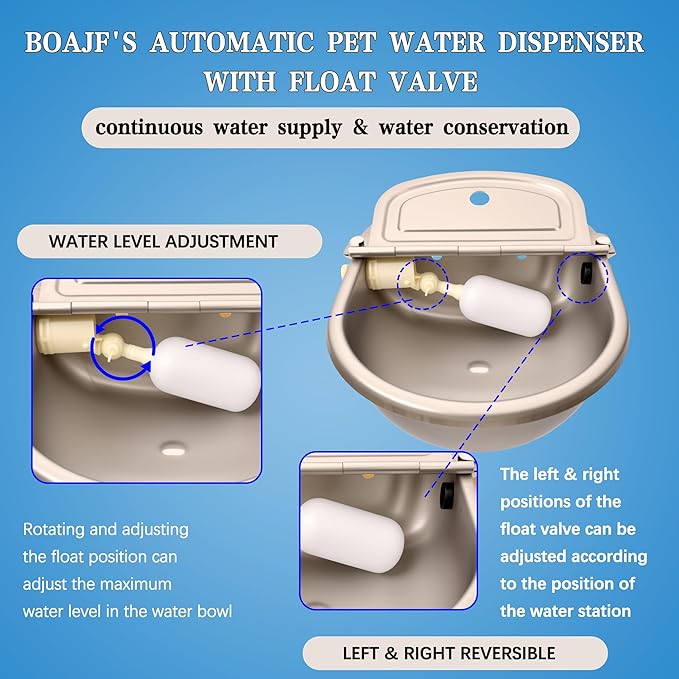 Automatic Dog Water Dispenser with Drain Hole & Drain Valve, Stainless Steel Auto Dog Water Bowl with 2 Float Valves, Hose Quick Connect Fitting, for Livestock, Chicken, Horse (1 Gallon)