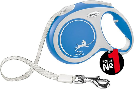 Flexi New Comfort Tape Grey & Blue Large 5m Retractable Dog Leash/Lead for Dogs up to 60kgs/132lbs
