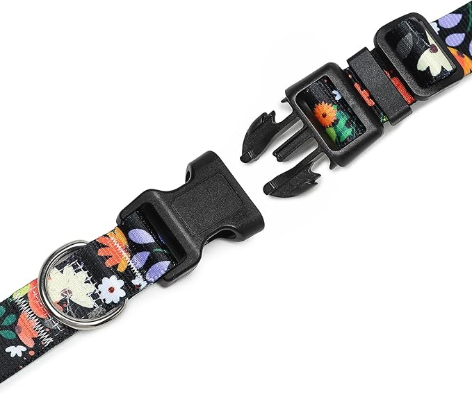 Mercano Adjustable Dog Collar - Special Design Patterns, Soft Nylon Comfortable Durable Pet Collar for Small Medium Large Dogs (L, Floral Orange)
