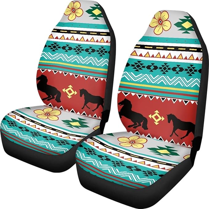 Dreaweet Navajo Seat Covers for Cars SUV Trucks,Aztec Ethnic Tribal Horse Pattern Car Seat Covers Front Seats Protector Set of 2,Southwestern Car Accessories for Women Men