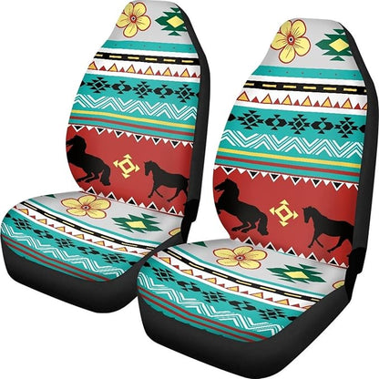 Dreaweet Navajo Seat Covers for Cars SUV Trucks,Aztec Ethnic Tribal Horse Pattern Car Seat Covers Front Seats Protector Set of 2,Southwestern Car Accessories for Women Men